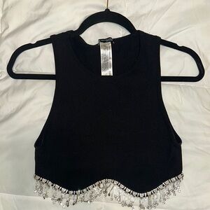 Zara Black Sleeveless Embellished Crop Top